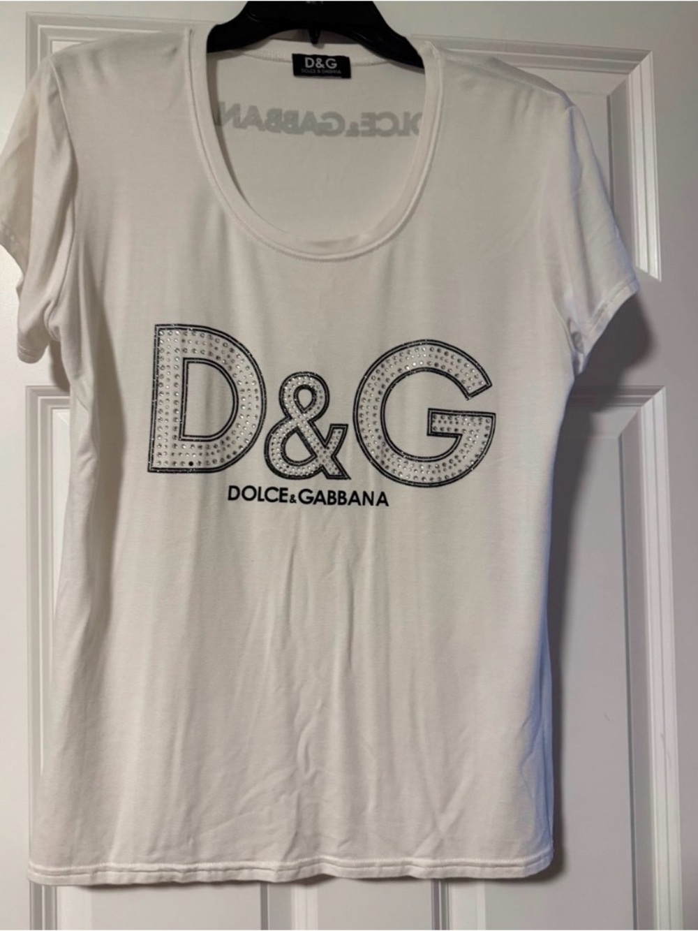 Dolce & Gabbana White T-Shirt with Studded D&G Logo, size XL